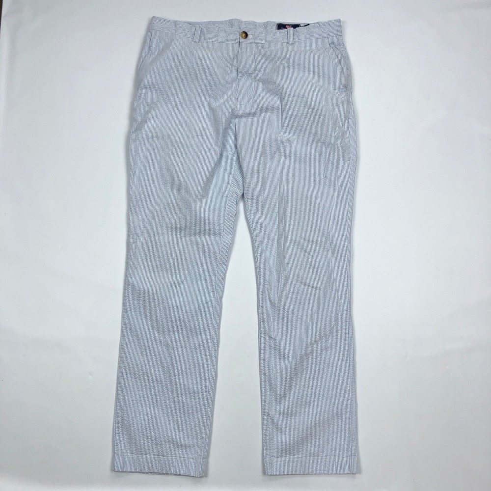 Vineyard Vines Mens 38x32 Seersucker Pants Blue White Striped Straight Cotton